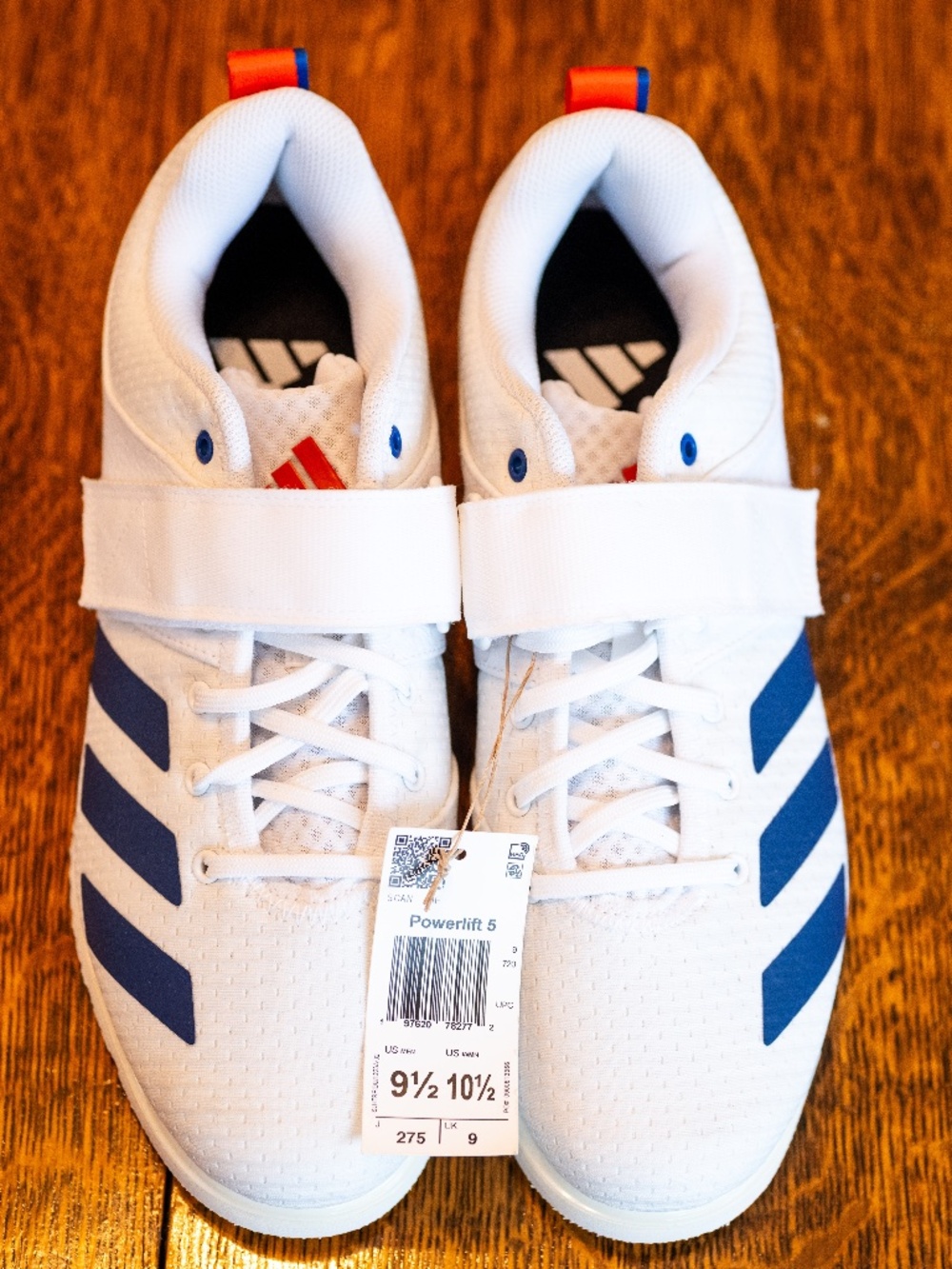 NWT adidas Powerlift 5 Men's Size 9.5 White Dark Blue Orange Weightlifting Shoes